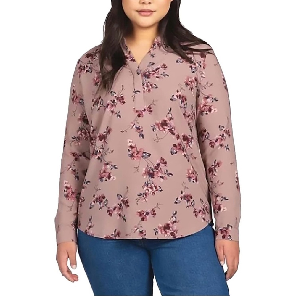 Hilary Radley Floral Lightweight Long Sleeve Blouse Top Sz M